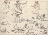 Kneeling, Seated and Standing Figures (recto); Seated, Kneeling and Reclining Figures (verso), Perino del Vaga (Pietro Buonaccorsi) (Italian, Florence 1501–1547 Rome), Pen and brown ink, reworked with black ink (recto); pen and brown and black ink (verso)